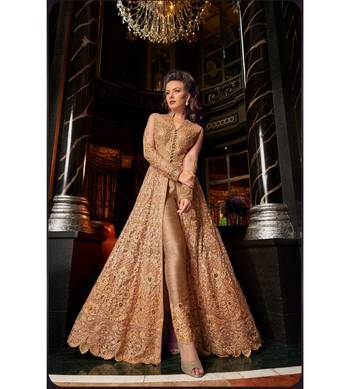 Beige resham embroidery net salwar 3