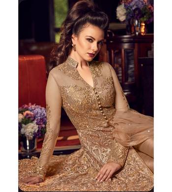 Beige resham embroidery net salwar 4