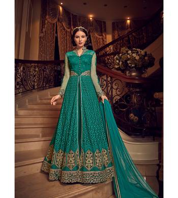 Green resham embroidery net salwar 1