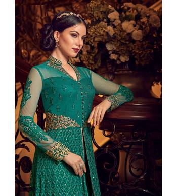 Green resham embroidery net salwar 2