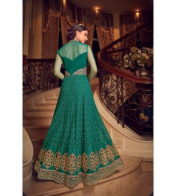 Green resham embroidery net salwar 4