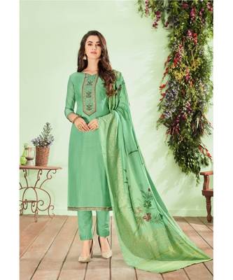 Green multi resham work cotton silk salwar 1