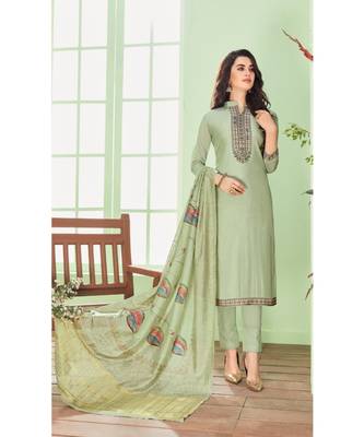 Green multi resham work cotton silk salwar 1