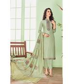 Green multi resham work cotton silk salwar