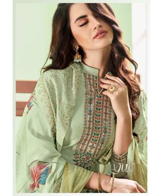 Green multi resham work cotton silk salwar 2