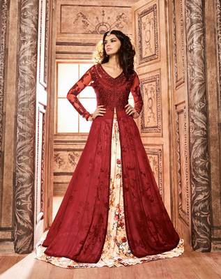 Maroon embroidered georgette salwar 1