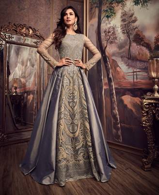 Grey embroidered silk salwar 1