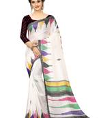 Multicolor printed linen saree with blouse