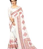 White printed linen saree with blouse
