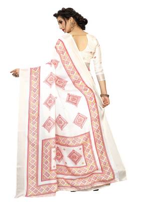 White printed linen saree with blouse 2
