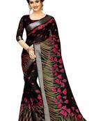 Black printed linen saree with blouse