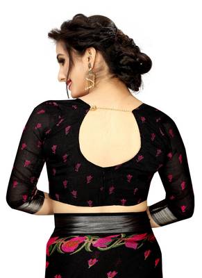 Black printed linen saree with blouse 5