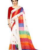 Multicolor printed linen saree with blouse