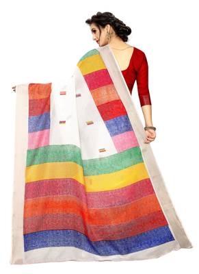 Multicolor printed linen saree with blouse 2