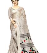 Grey printed linen saree with blouse