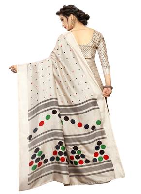 Grey printed linen saree with blouse 2
