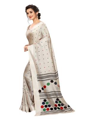 Grey printed linen saree with blouse 3