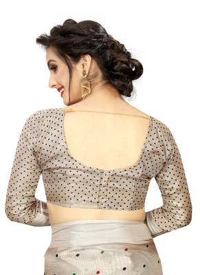 Grey printed linen saree with blouse 5
