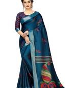 Light blue printed linen saree with blouse