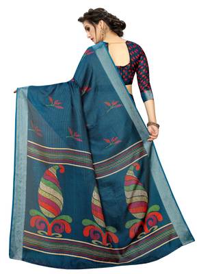 Light blue printed linen saree with blouse 2
