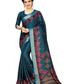Blue printed linen saree with blouse