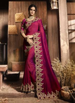 Purple embroidered polyester saree with blouse 1