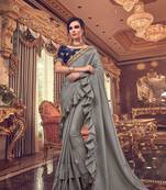 Red plain silk blend saree with blouse