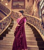 Maroon plain silk blend saree with blouse