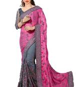 Beige embroidered silk blend saree with blouse