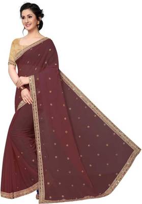 Brown Marbal Embroidered Saree with Blouse 3