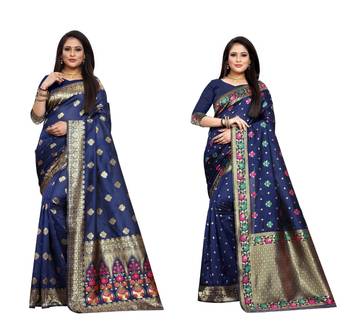 Multicolor woven banarasi silk saree with blouse 1