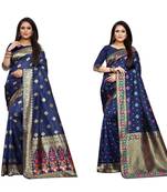 Multicolor woven banarasi silk saree with blouse