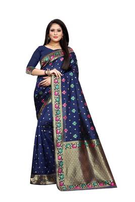 Multicolor woven banarasi silk saree with blouse 3