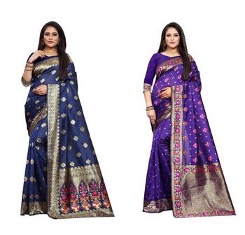 Multicolor woven banarasi silk saree with blouse 1