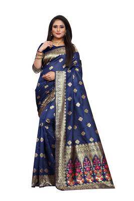 Multicolor woven banarasi silk saree with blouse 2