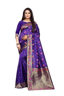 Multicolor woven banarasi silk saree with blouse 3