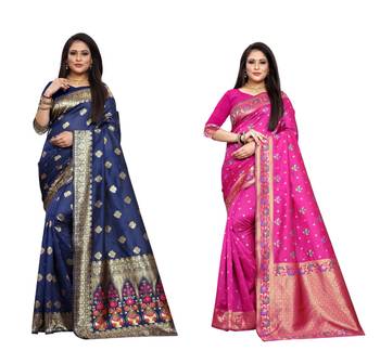 Multicolor woven banarasi silk saree with blouse 1