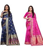 Multicolor woven banarasi silk saree with blouse