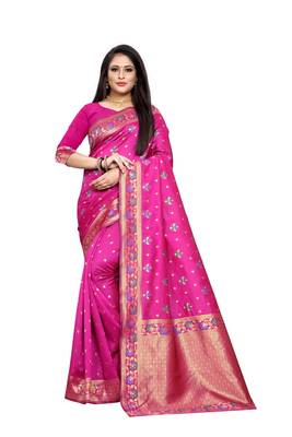 Multicolor woven banarasi silk saree with blouse 3