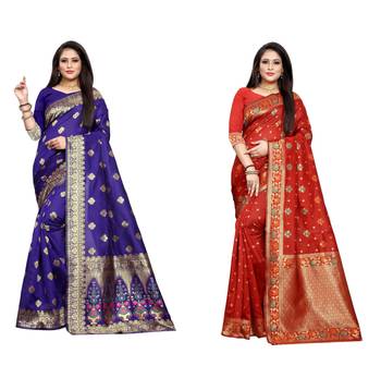 Multicolor woven banarasi silk saree with blouse 1