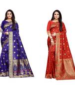 Multicolor woven banarasi silk saree with blouse