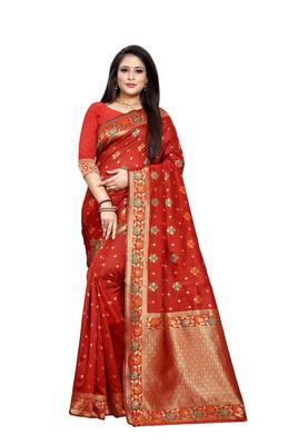 Multicolor woven banarasi silk saree with blouse 3