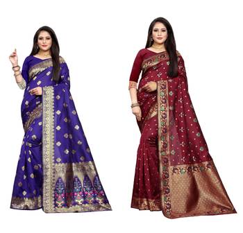 Multicolor woven banarasi silk saree with blouse 1