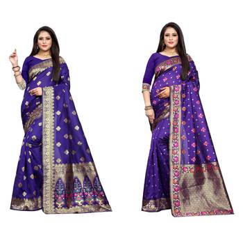 Multicolor woven banarasi silk saree with blouse 1