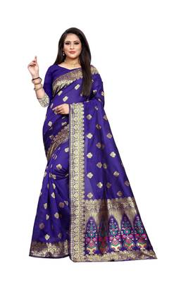 Multicolor woven banarasi silk saree with blouse 2