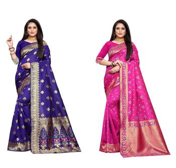Multicolor woven banarasi silk saree with blouse 1