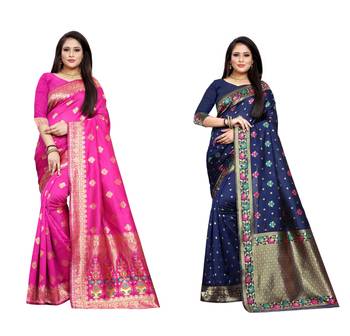 Multicolor woven banarasi silk saree with blouse 1