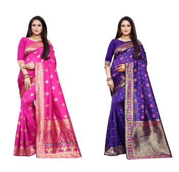 Multicolor woven banarasi silk saree with blouse 1