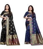 Multicolor woven banarasi silk saree with blouse