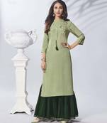 Light Olive Embroidered Viscose Ethnic Kurtis